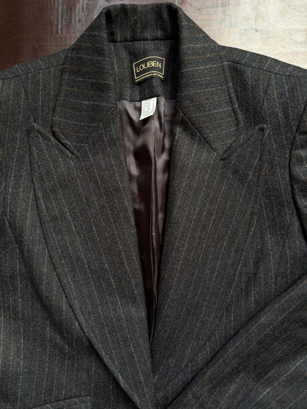 Vintage Louben Grey Pinstripe Pure Virgin Wool Longline Blazer Coat - Picture 3 of 8
